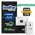 Gerador de Energia Solar Off Grid Interativo Luxpower Telhado Fibro Parafuso Metal SGF 6,6KWP FINAME 550W SNA-BR 5KW AC 127 BIFASICO DC48V BAT. LITIO 5,12kWh