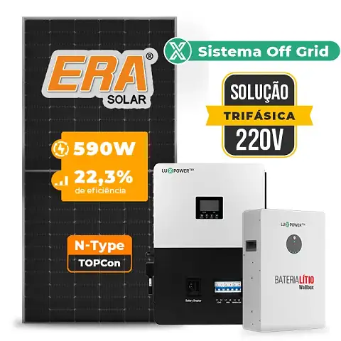 Gerador de Energia Solar Retrofit Luxpower Sem Estrutura SGF 3,54KWP ERA 590W SNA-BR 5KW AC TRIF. 220V DC48V BAT. LITIO 20,48kWh