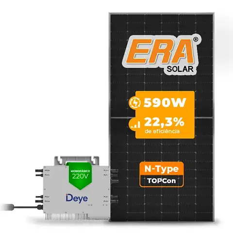 Gerador de Energia Solar Microinversor DEYE Telhado Metálico Mini Trilho SGF 2,36KWP ERA N-TYPE MONO 590W SUN 2.25KW 4MPPT MONO 220V