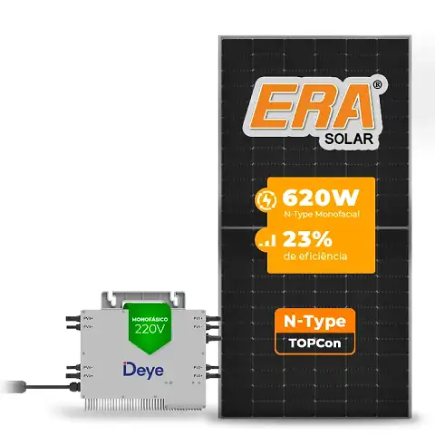 Gerador de Energia Solar Microinversor DEYE Telhado Fibro Parafuso Metal SGF 14,88KWP ERA N-TYPE MONO 620W SUN 2.25KW 4MPPT MONO 220V