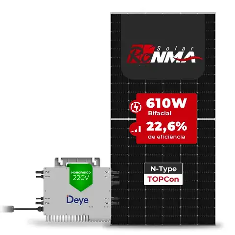 Gerador de Energia Solar Microinversor DEYE Telhado Fibro Parafuso Metal SGF 2,44KWP RONMA 610W BIFACIAL SUN 2.25KW 4MPPT MONO 220V