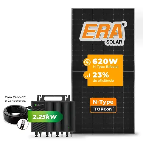 Gerador de Energia Solar Microinversor Growatt Sem Estrutura SGF 4,96KWP ERA N-TYPE MONO 620W NEO 2.25KW 4MPPT MONO 220V COM CABO