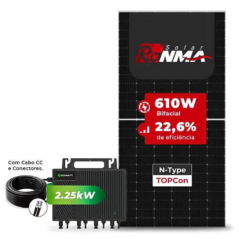 Gerador de Energia Solar Microinversor Growatt Sem Estrutura SGF 4,88KWP RONMA 610W BIFACIAL NEO 2.25KW 4MPPT MONO 220V COM CABO