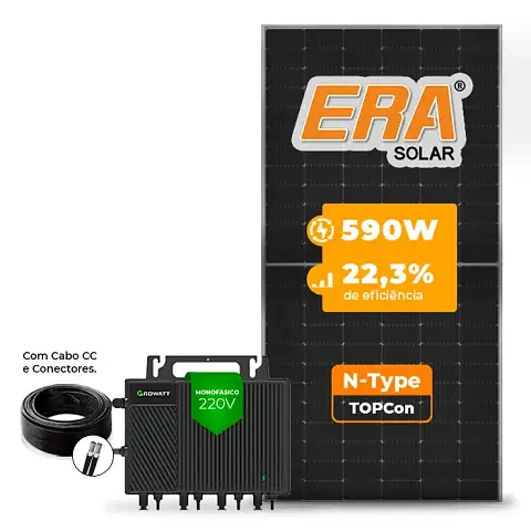 Gerador de Energia Solar Microinversor Growatt Sem Estrutura SGF 4,72KWP ERA N-TYPE MONO 590W NEO 2KW 4MPPT MONO 220V COM CABO 