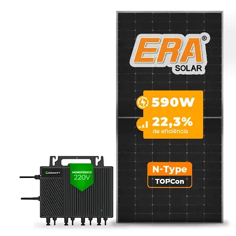 Gerador de Energia Solar Microinversor Growatt Telhado Fibro Parafuso Metal SGF 21,24KWP ERA N-TYPE MONO 590W NEO 2KW 4MPPT MONO 220V