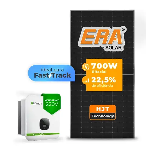 Gerador de Energia Solar On Grid Growatt Laje Inclinação SGF 8,40KWP ERA HJT BIFACIAL 700W MIN X2 7.5KW 2MPPT FAST TRACK MONO 220V