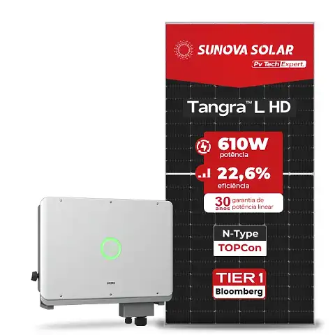Gerador de Energia Solar On Grid SAJ Telhado Fibro Parafuso Madeira SGF 36,60KWP SUNOVA N-TYPE MONO 610W SAJ T3 30KW 2MPPT TRIF 380V