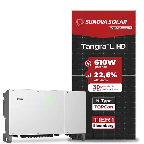 Gerador de Energia Solar On Grid SAJ Laje inclinação SGF 92,72KWP SUNOVA N-TYPE MONO 610W SAJ T12 75KW 12MPPT TRIF 220V