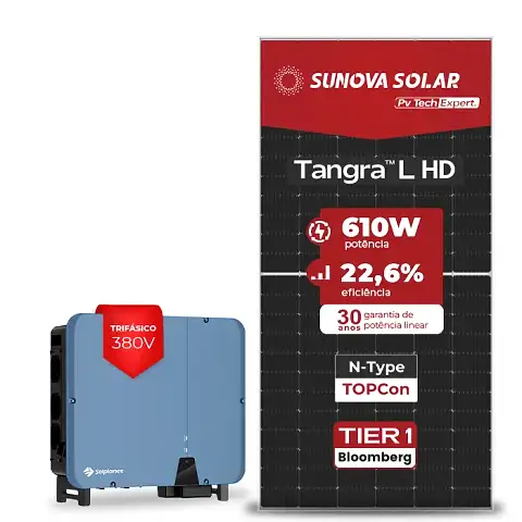 Gerador de Energia Solar On Grid Solplanet Solo Mesa 8 Painéis SGF 91,50KWP SUNOVA N-TYPE MONO 610W ASW 75KW 8MPPT TRIF 380V