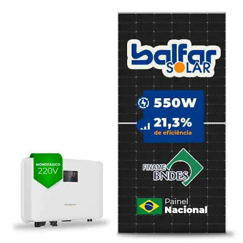 Gerador de Energia Solar On Grid Sungrow Telhado Fibro Parafuso Metal SGF 3,30KWP BALFAR FINAME 550W SG RS-L 3KW 1MPPT MONO 220V