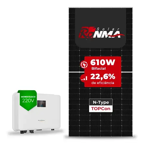 Gerador de Energia Solar On Grid Sungrow Telhado Fibro Parafuso Madeira SGF 3,66KWP RONMA 610W BIFACIAL SG RS-L 3KW 1MPPT MONO 220V