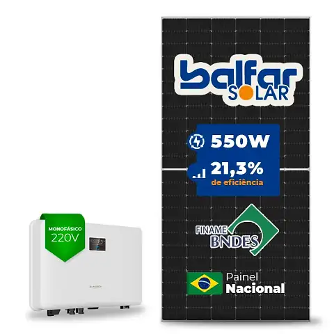 Gerador de Energia Solar On Grid Sungrow Telhado Fibro Parafuso Metal SGF 6,60KWP BALFAR FINAME 550W SG RS-L 6KW 2MPPT MONO 220V