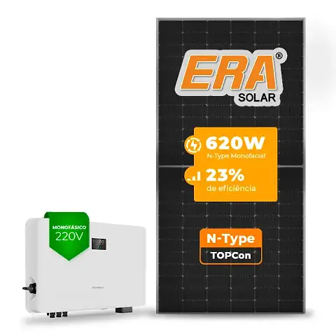 Gerador de Energia Solar On Grid Sungrow Solo Mesa 8 Painéis SGF 9,30KWP ERA N-TYPE MONO 620W SG RS-L 8KW 2MPPT MONO 220V