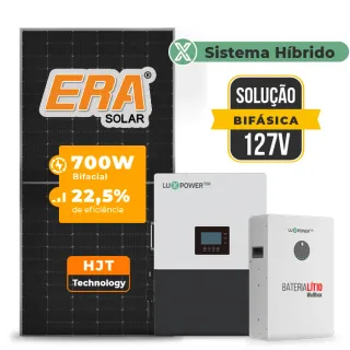 Gerador de Energia Solar Hibrido Luxpower Sem Estrutura SGF 8,4KWP ERA 700W LXP-LB-BR 5KW AC 127 BIFASICO DC48V BAT. LITIO 5,12kWh