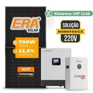 Gerador de Energia Solar Hibrido Luxpower Telhado Metálico Mini Trilho SGF 8,4KWP ERA 700W GEN-LB-EU 5KW AC 220 MONO DC48V BAT. LITIO 5,12kWh