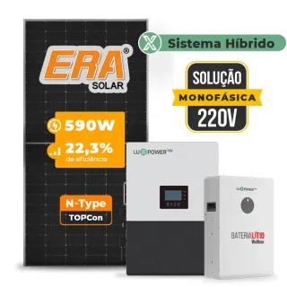 Gerador de Energia Solar Hibrido Luxpower Telhado Fibro Parafuso Madeira SGF 7,08KWP ERA 590W LXP-LB-BR 5KW AC 220V MONO DC48V BAT. LITIO 5,12kWh