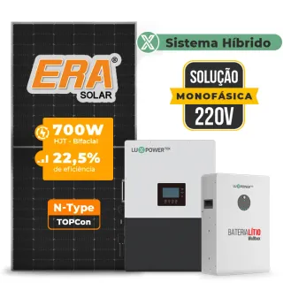 Gerador de Energia Solar Hibrido Luxpower Sem Estrutura SGF 8,4KWP ERA 700W LXP-LB-BR 5KW AC 220V MONO DC48V BAT. LITIO 5,12kWh