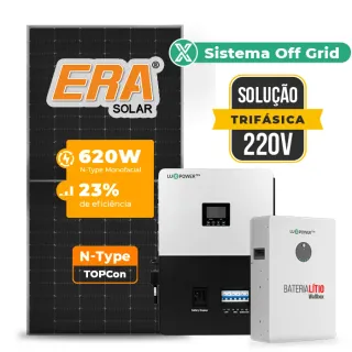Gerador de Energia Solar Off Grid Interativo Luxpower Telhado Fibro Parafuso Madeira SGF 19,84KWP ERA 620W SNA-BR 5KW AC TRIF. 220V DC48V BAT. LITIO 15,36kWh