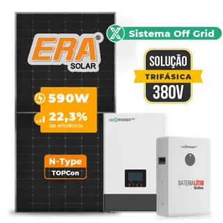Gerador de Energia Solar Retrofit Luxpower Sem Estrutura SGF 3,54KWP ERA 590W WPV 5KW AC TRIF. 380V DC48V BAT. LITIO 20,48kWh