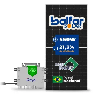 Gerador de Energia Solar Microinversor DEYE Telhado Fibro Parafuso Metal SGF 2,20KWP BALFAR FINAME 550W SUN 2.25KW 4MPPT MONO 220V