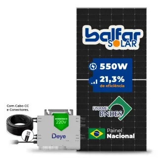 Gerador de Energia Solar Microinversor DEYE Telhado Fibro Parafuso Metal SGF 2,2KWP BALFAR FINAME 550W SUN 2.25KW 4MPPT MONO 220V COM CABO