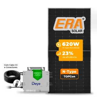Gerador de Energia Solar Microinversor DEYE Telhado Fibro Parafuso Metal SGF 2,48KWP ERA N-TYPE MONO 620W SUN 2.25KW 4MPPT MONO 220V COM CABO 