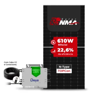 Gerador de Energia Solar Microinversor DEYE Telhado Fibro Parafuso Metal SGF 2,44KWP RONMA 610W BIFACIAL SUN 2.25KW 4MPPT MONO 220V COM CABO