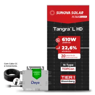 Gerador de Energia Solar Microinversor DEYE Sem Estrutura SGF 2,44KWP SUNOVA N-TYPE MONO 610W SUN 2.25KW 4MPPT MONO 220V COM CABO 