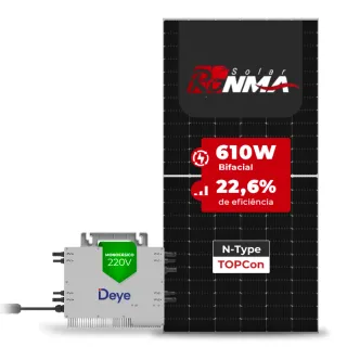 Gerador de Energia Solar Microinversor DEYE Telhado Fibro Parafuso Metal SGF 2,44KWP RONMA 610W BIFACIAL SUN 2.25KW 4MPPT MONO 220V