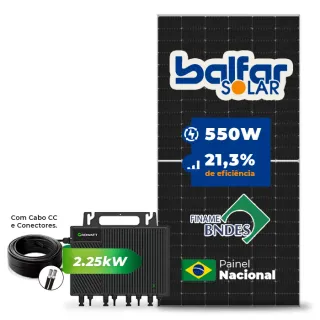 Gerador de Energia Solar Microinversor Growatt Telhado Metálico Mini Trilho SGF 2,2KWP BALFAR FINAME 550W NEO 2.25KW 4MPPT MONO 220V COM CABO