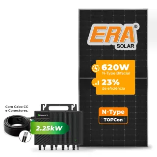 Gerador de Energia Solar Microinversor Growatt Telhado Metálico Mini Trilho SGF 2,48KWP ERA N-TYPE MONO 620W NEO 2.25KW 4MPPT MONO 220V COM CABO