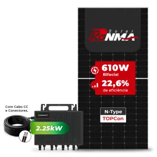Gerador de Energia Solar Microinversor Growatt Telhado Metálico Mini Trilho SGF 2,44KWP RONMA 610W BIFACIAL NEO 2.25KW 4MPPT MONO 220V COM CABO