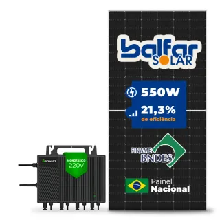 Gerador de Energia Solar Microinversor Growatt Telhado Metálico Mini Trilho SGF 2,20KWP BALFAR FINAME 550W NEO 2KW 4MPPT MONO 220V
