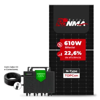 Gerador de Energia Solar Microinversor Growatt Telhado Metálico Mini Trilho SGF 2,44KWP RONMA 610W BIFACIAL NEO 2KW 4MPPT MONO 220V COM CABO