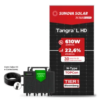 Gerador de Energia Solar Microinversor Growatt Sem Estrutura SGF 2,44KWP SUNOVA N-TYPE MONO 610W NEO 2KW 4MPPT MONO 220V COM CABO 