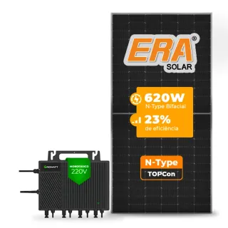 Gerador de Energia Solar Microinversor Growatt Telhado Metálico Mini Trilho SGF 2,48KWP ERA N-TYPE MONO 620W NEO 2KW 4MPPT MONO 220V