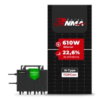 Gerador de Energia Solar Microinversor Growatt Telhado Metálico Mini Trilho SGF 2,44KWP RONMA 610W BIFACIAL NEO 2KW 4MPPT MONO 220V
