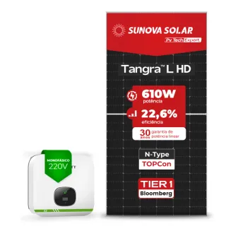 Gerador de Energia Solar On Grid Growatt Telhado Ondulado SGF 4,88KWP SUNOVA N-TYPE MONO 610W MIN X2 5KW 2MPPT MONO 220V