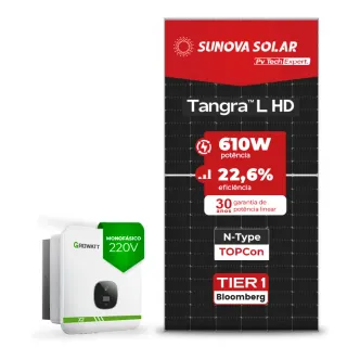 Gerador de Energia Solar On Grid Growatt Telhado Ondulado SGF 8,54KWP SUNOVA N-TYPE MONO 610W MIN X2 8KW 3MPPT MONO 220V