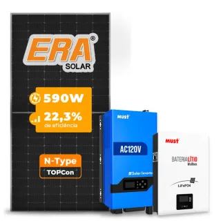 Gerador de Energia Solar Off Grid Interativo Must Sem Estrutura SGF 4,72KWP ERA 590W PV29 LHP 5KW AC120V DC48V BAT. LITIO 5.12KWH 100A