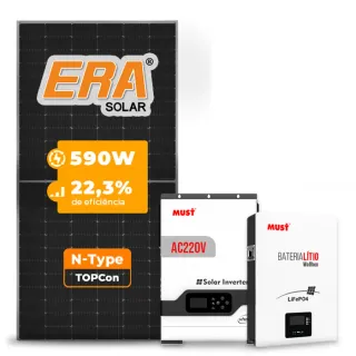 Gerador de Energia Solar Off Grid Interativo Must Sem Estrutura SGF 4,72KWP ERA 590W PV29 HP 5KW AC220V DC48V BAT. LITIO 5.12KWH 100A