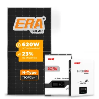 Gerador de Energia Solar Off Grid Interativo Must Telhado Fibro Parafuso Madeira SGF 4,96KWP ERA 620W PV29 HP 5KW AC220V DC48V BAT. LITIO 5.12KWH 100A