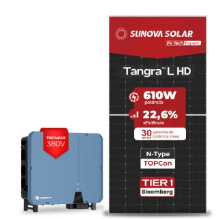 Gerador de Energia Solar On Grid Solplanet Solo Mesa 8 Painéis SGF 53,68KWP SUNOVA N-TYPE MONO 610W ASW 50KW 5MPPT TRIF 380V
