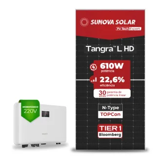 Gerador de Energia Solar On Grid Sungrow Telhado Fibro Parafuso Metal SGF 4,88KWP SUNOVA N-TYPE MONO 610W SG RS-L 5KW 2MPPT MONO 220V