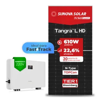 Gerador de Energia Solar On Grid Sungrow Telhado Fibro Parafuso Metal SGF 6,10KWP SUNOVA N-TYPE MONO 610W SG RS-L 7.5KW 2MPPT FAST TRACK MONO 220V
