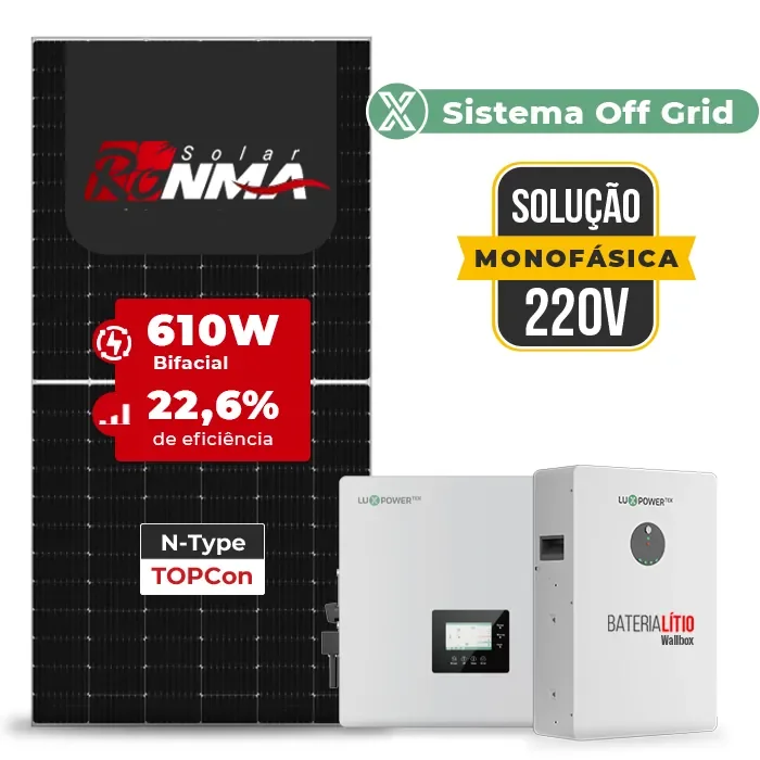 Gerador de Energia Solar Off Grid Interativo Luxpower Sem Estrutura SGF 18,3KWP RONMA 610W GEN-LB-EU 10KW AC 220 MONO DC48V BAT. LITIO 15,36kWh