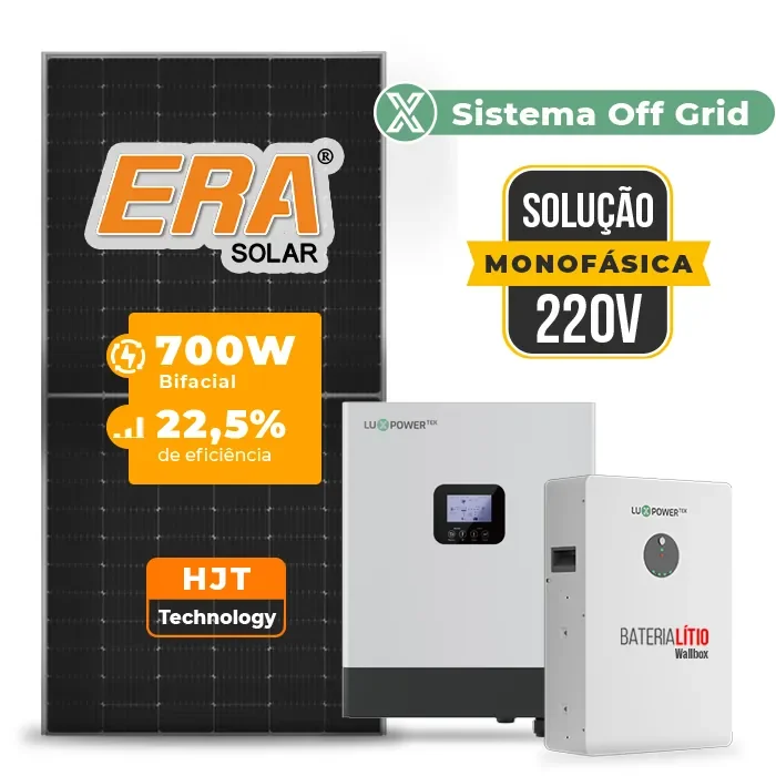 Gerador de Energia Solar Hibrido Luxpower Telhado Metálico Mini Trilho SGF 8,4KWP ERA 700W GEN-LB-EU 5KW AC 220 MONO DC48V BAT. LITIO 5,12kWh