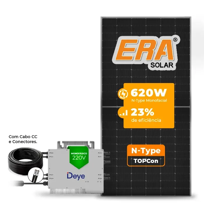 Gerador de Energia Solar Microinversor DEYE Telhado Fibro Parafuso Madeira SGF 2,48KWP ERA N-TYPE MONO 620W SUN 2.25KW 4MPPT MONO 220V COM CABO 