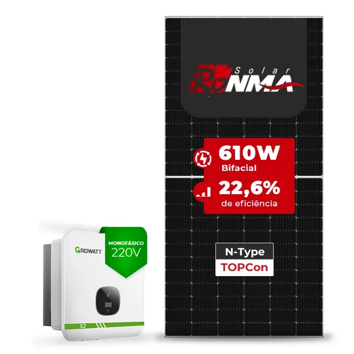 Gerador de Energia Solar On Grid Growatt Telhado Fibro Parafuso Madeira SGF 9,76KWP RONMA 610W BIFACIAL MIN X2 8KW 3MPPT MONO 220V