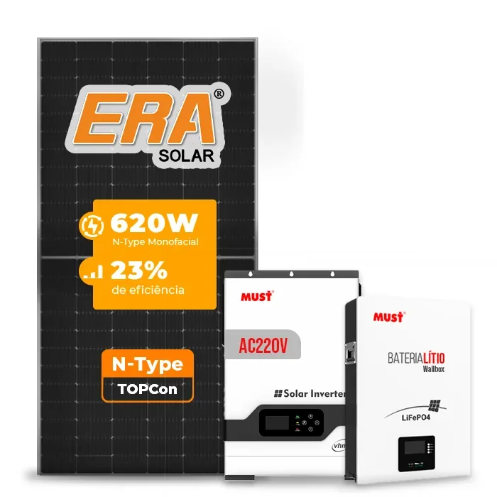 Gerador de Energia Solar Off Grid Interativo Must Telhado Fibro Parafuso Madeira SGF 7,44KWP ERA 620W PV29 HP 5KW AC220V DC48V BAT. LITIO 5.12KWH 100A